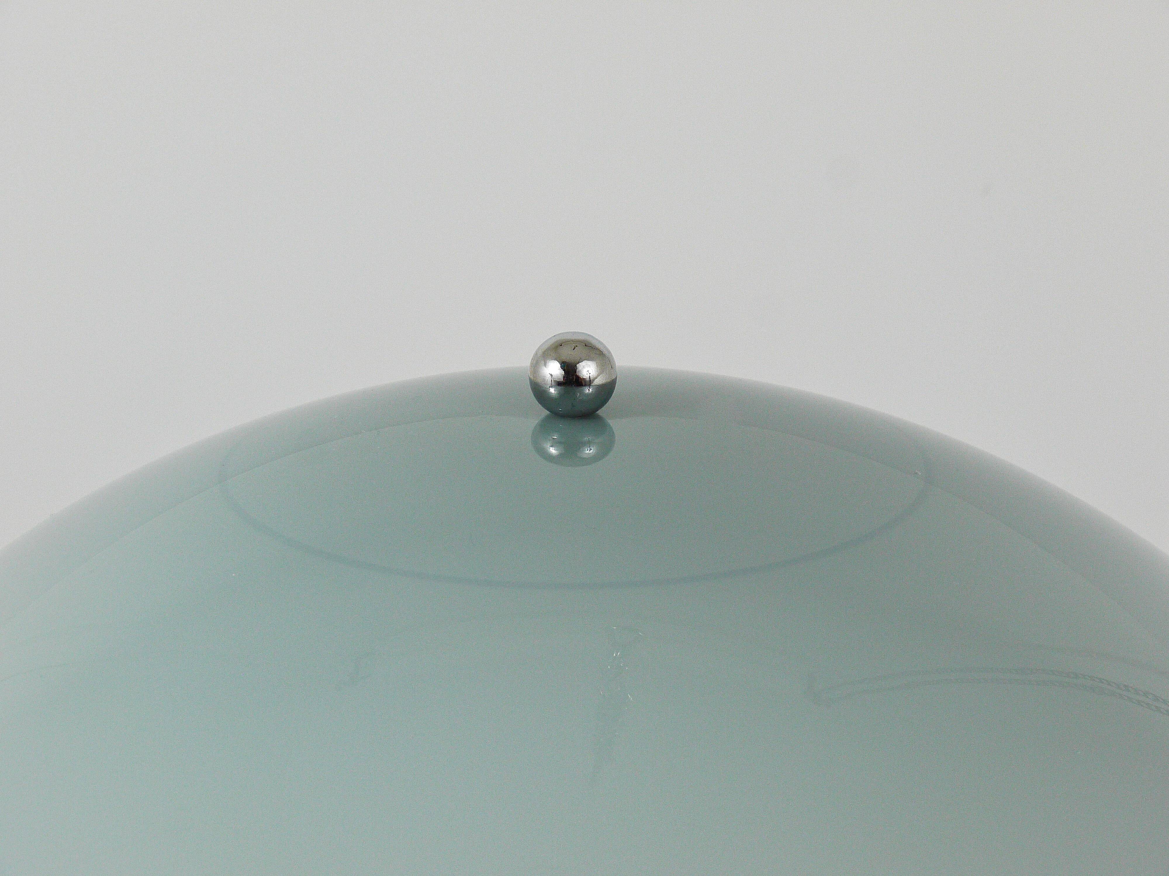 Rare Panthella table lamp by Verner Panton with a chrome base and grey shade.