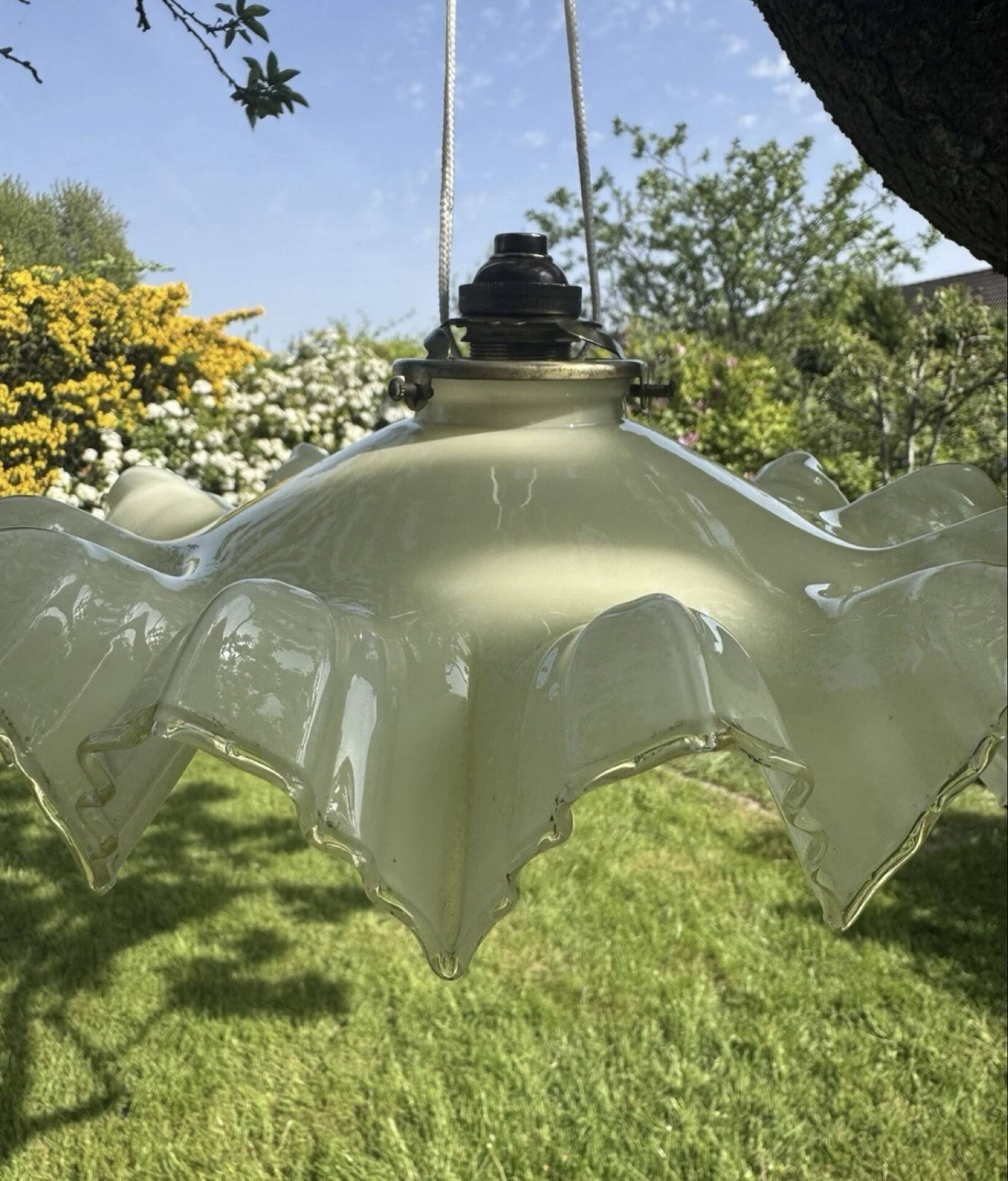 Vintage pleated glass lace lampshade ceiling light