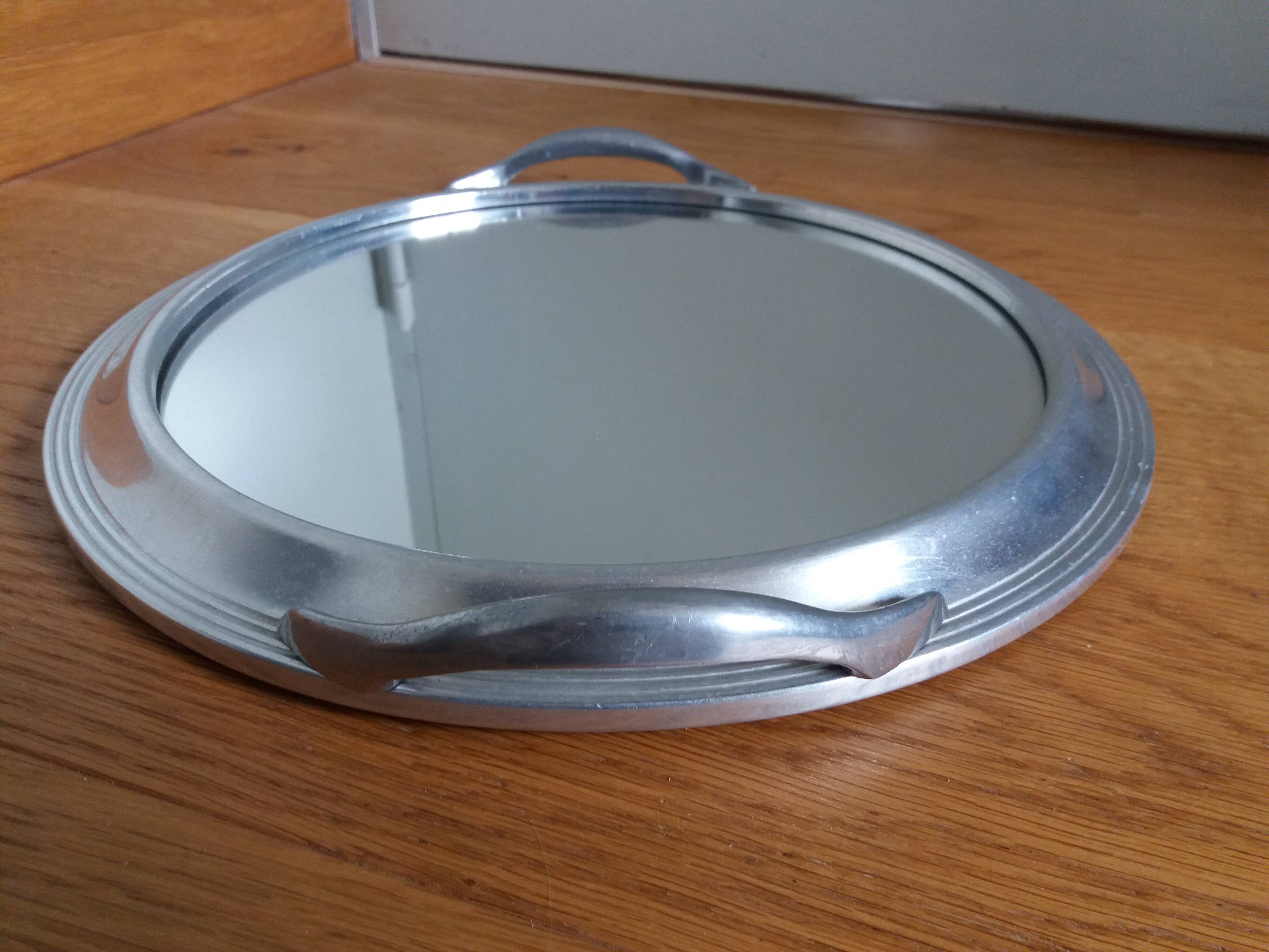 Appetizer tray with cups and Art Deco mirror tray