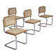 1970s, set of 4 Italian chairs in Bauhaus style, chrome steel, beech wood.
