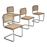 1970s, set of 4 Italian chairs in Bauhaus style, chrome steel, beech wood.