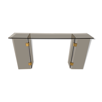 Console verre fumé et laiton, 1970s