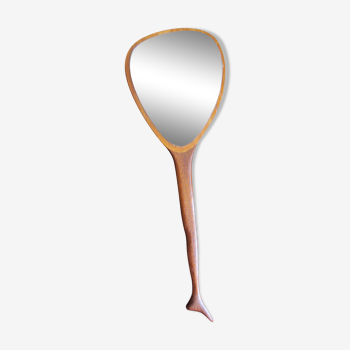 Scandinavian teak hand mirror 13x38cm