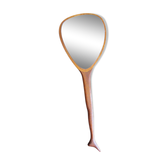 Scandinavian teak hand mirror 13x38cm