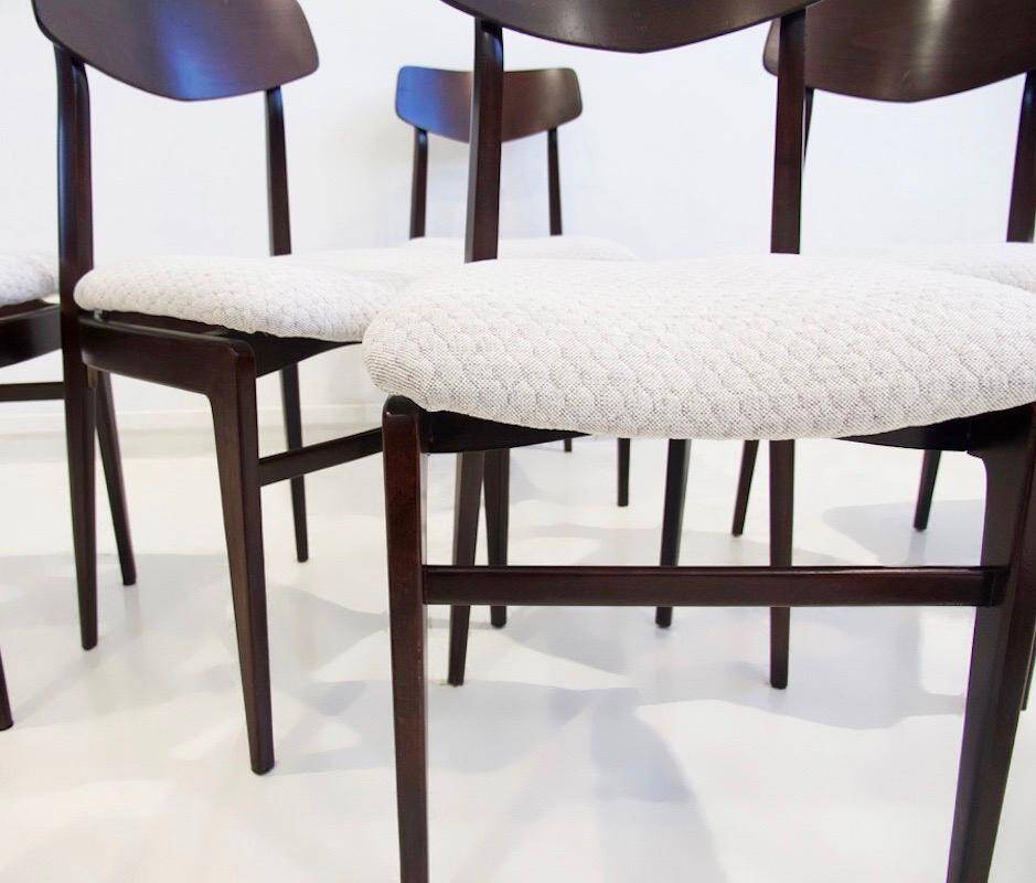 Set of six mid-century Italian wooden dining chairs.