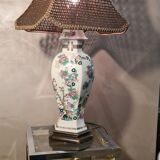 Asian lamp with wooden base, ceramic lamp foot 1940