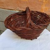 Rare Old handcrafted basket made of cherry branches - peasant folk art