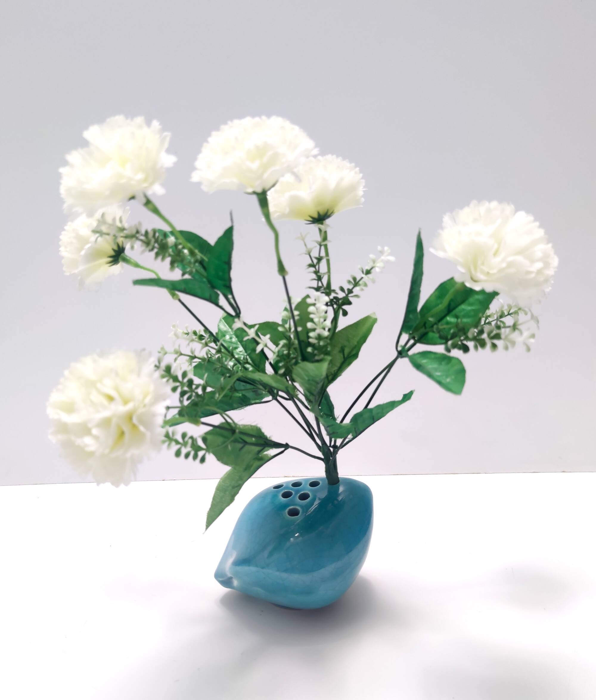Teal Lacquered Ceramic Tulip Vase / Pen Holder by Giacomo Onestini for Ernestine Salerno