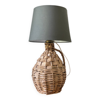 Lampe Dame Jeanne rotin vintage