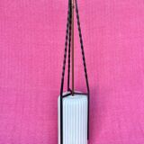 LAMP/IRON SUSPENSION FORGED OPAQUE WHITE GLASS CYLINDRICAL TUBE