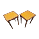 Pair of small flying tables dandy wrapped leather and gold vignette