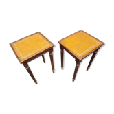 Paire petites tables volantes Dandy gainées cuir et vignette dorée