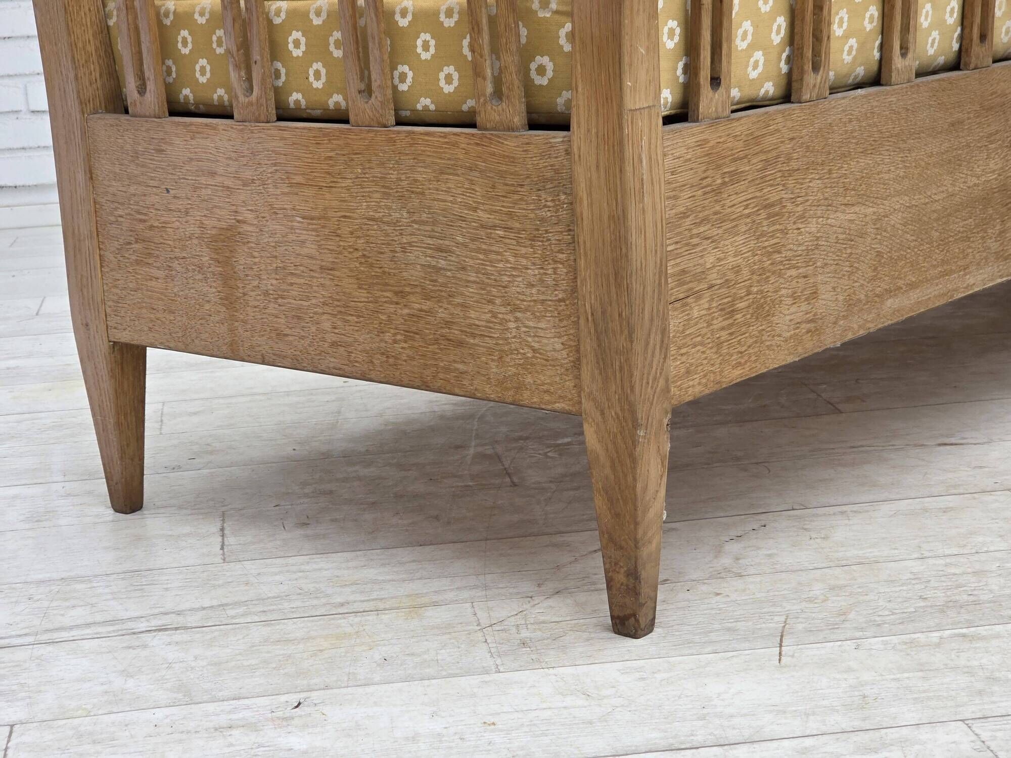 1970s, Swedish drop arm sofa/daybed, furniture fabric, oak wood.