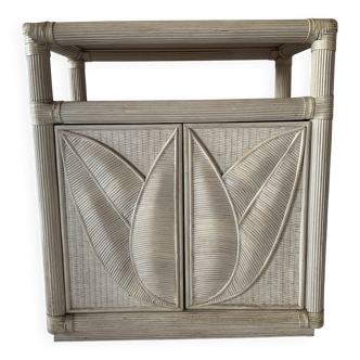 White rattan TV cabinet decorated unique piece