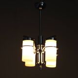 Restored Bauhaus/Art Deco chrome & glass chandelier, Czechoslovakia, 1930s