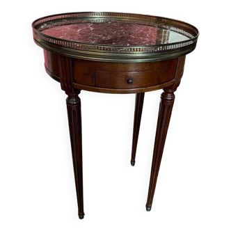 Louis XVI style cherry wood marble bouillotte table
