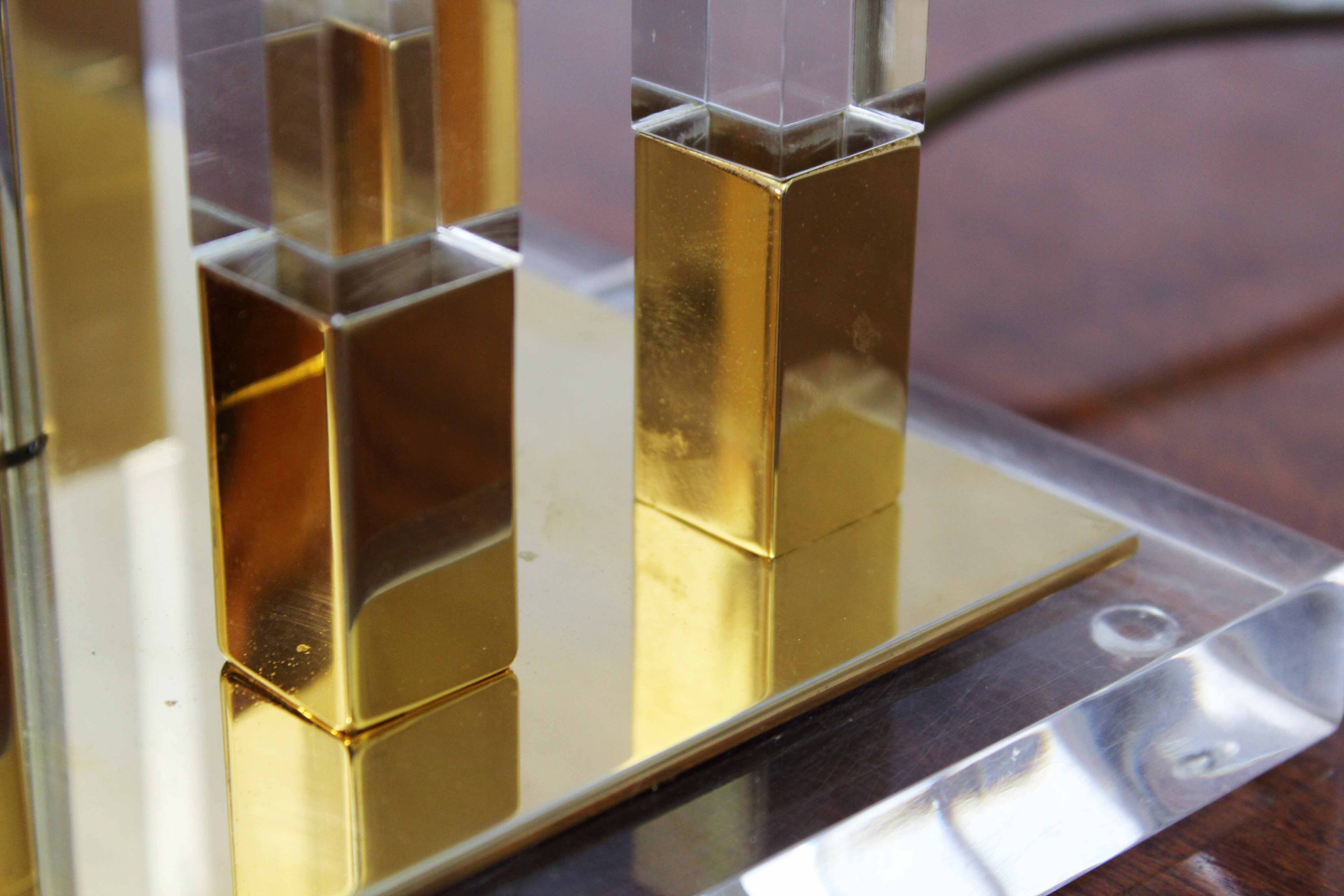 Pair of plexiglass and brass lamps, Italy 1970