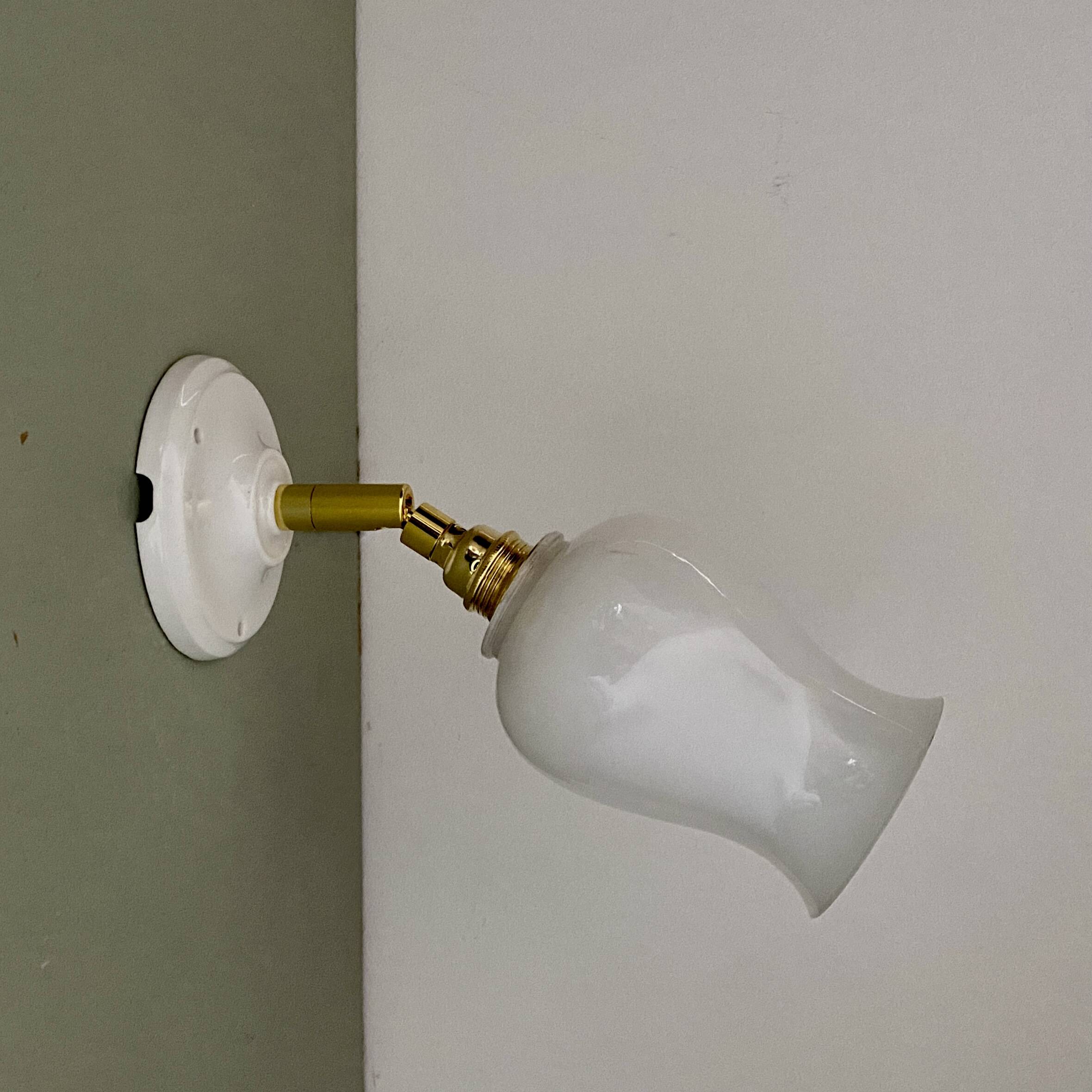 Vintage tulip wall lamp in white opaline
