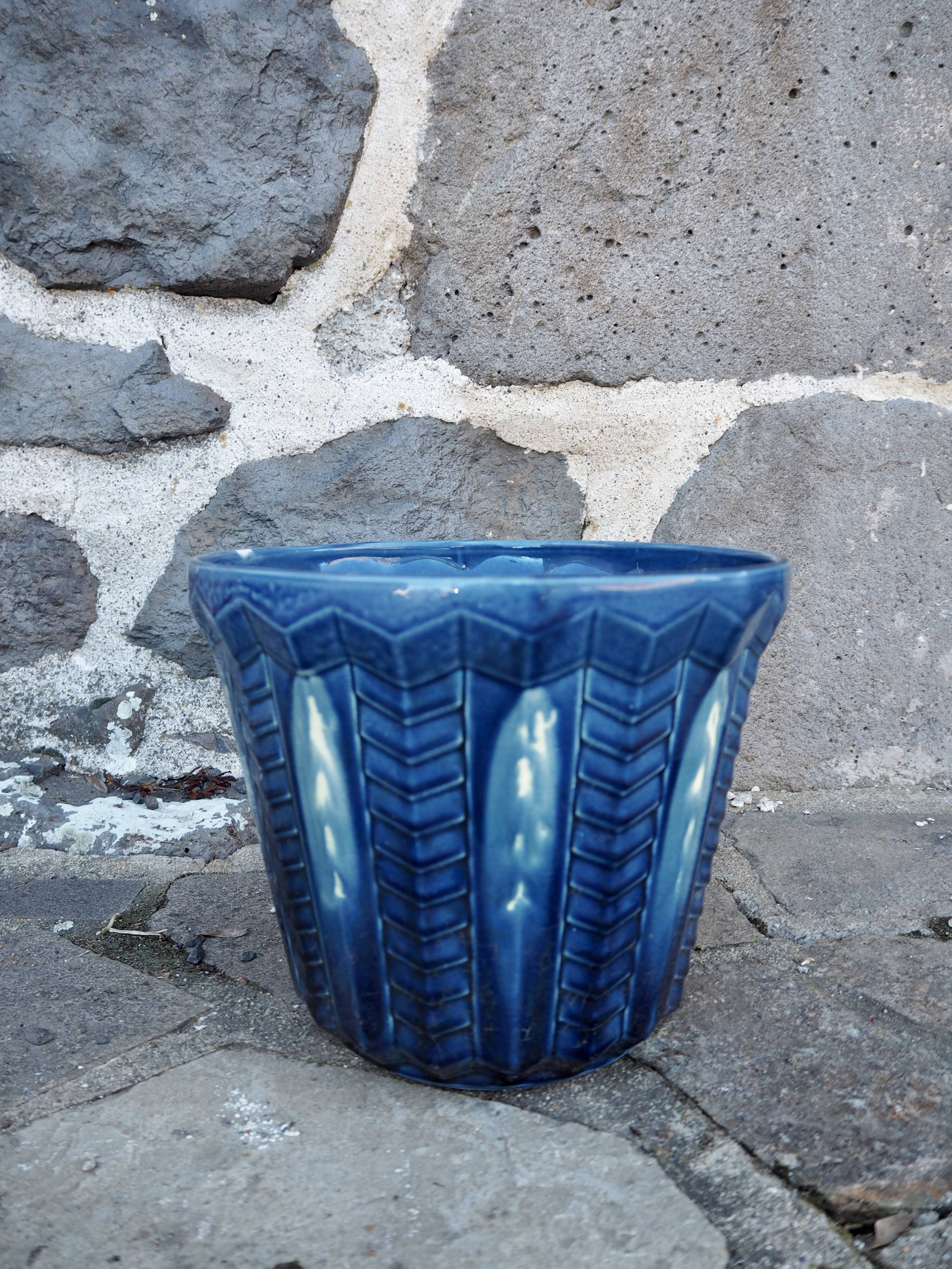 Blue ceramic pot cover