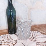 Seau à glaçons vintage en verre ciselé avec poigné en métal argenté