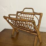 Vintage folding rattan magazine rack