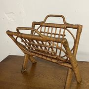 Vintage folding rattan magazine rack