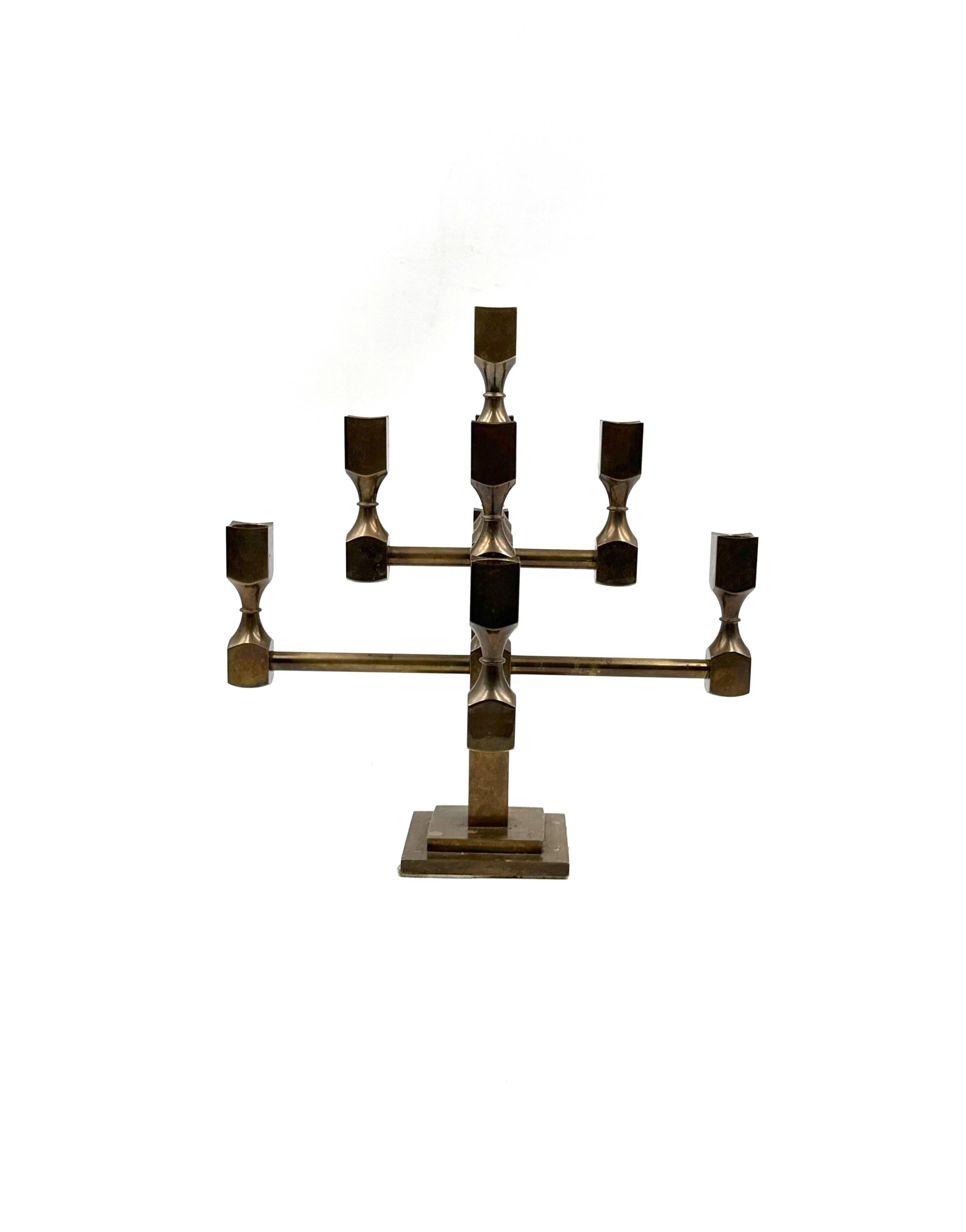Modern solid brass candelabra, Lars Bergsten, Gusum Sweden 1990