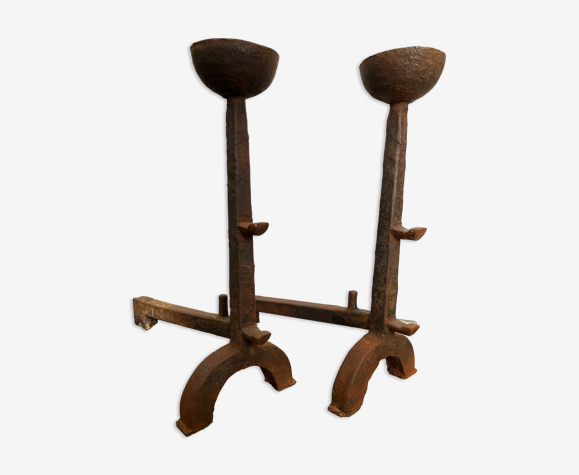 Paire de landier bol en fonte d'epoque 18eme