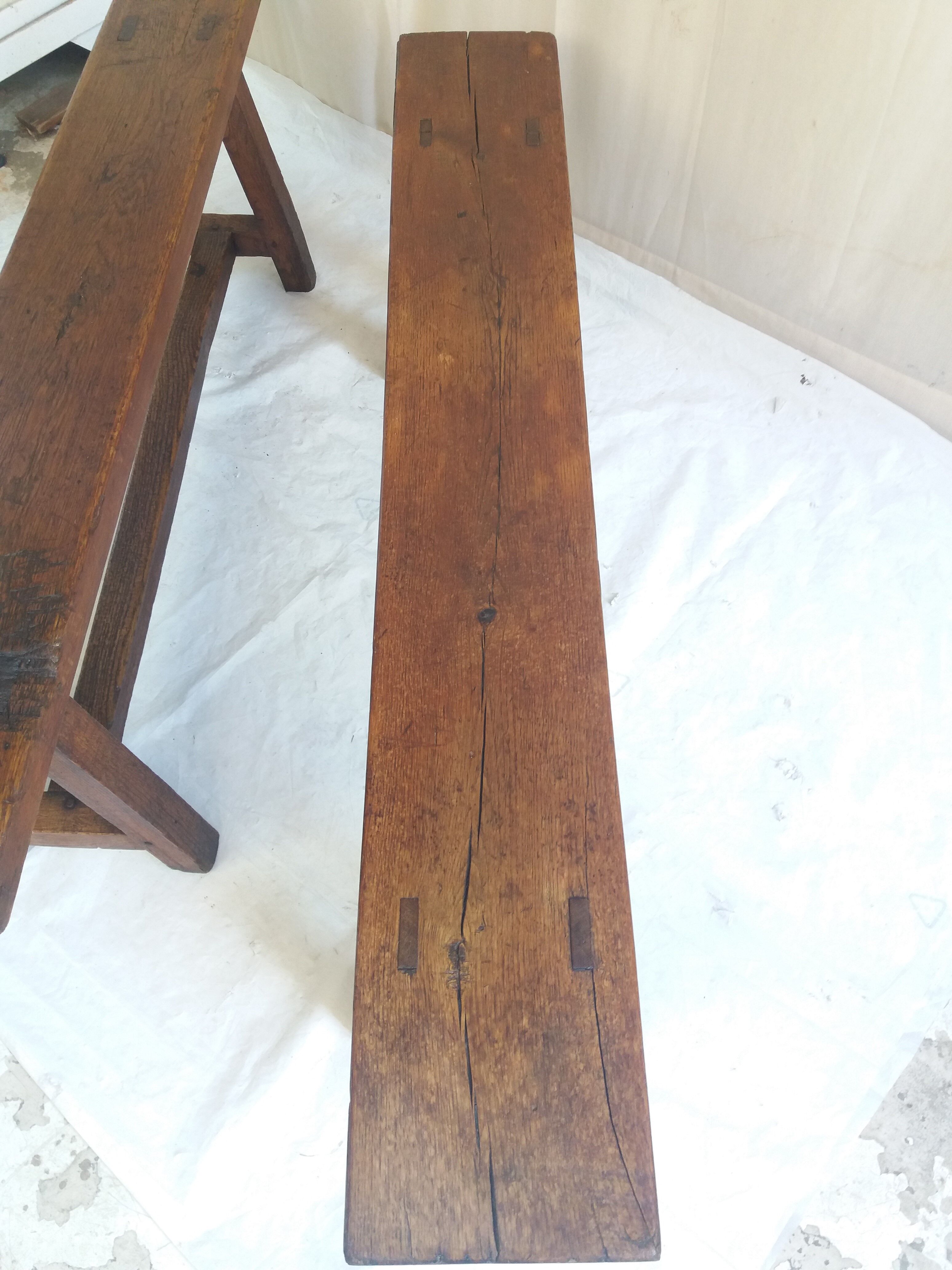 Pair of old benches in chene