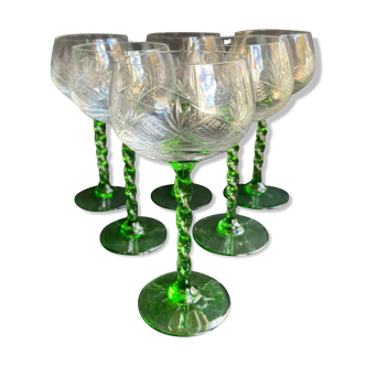 Set of 6 white wine glasses of Alsace crystal blown and cut XXth