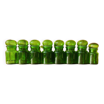 Set of 8 vintage green glass jars
