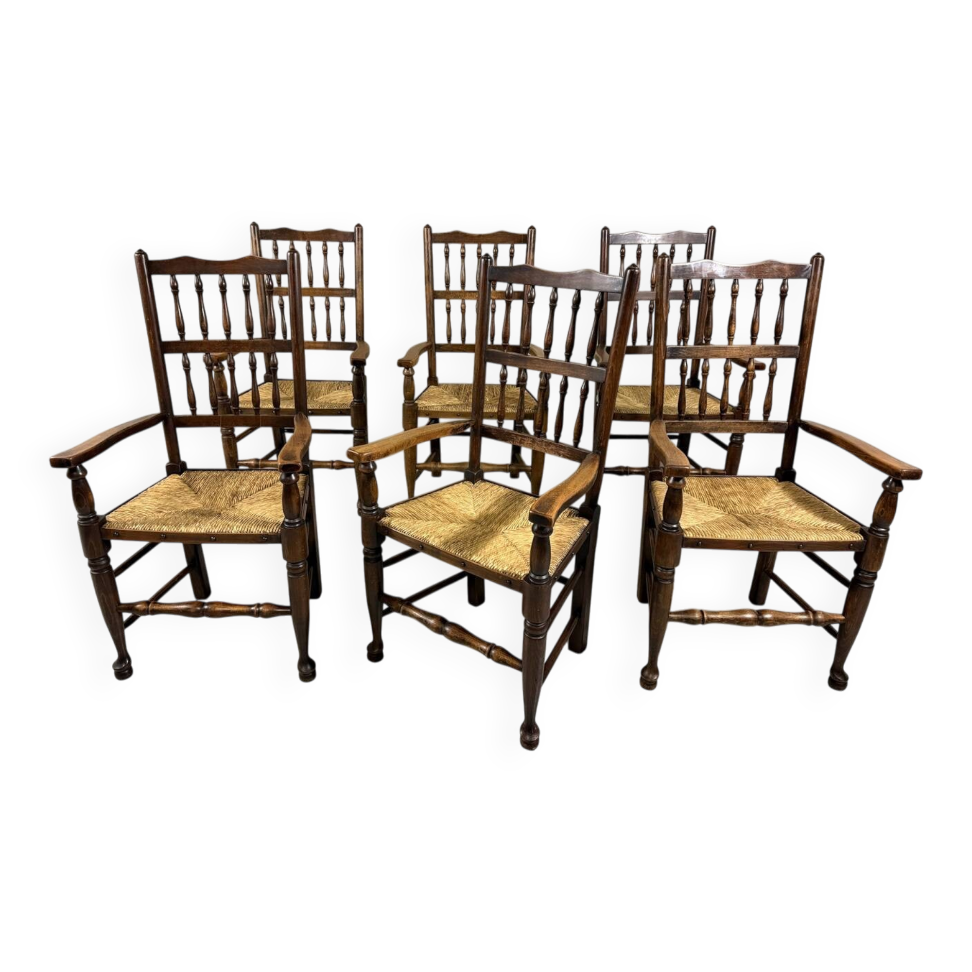 Lancashire spindleback dining arm chairs 1900's