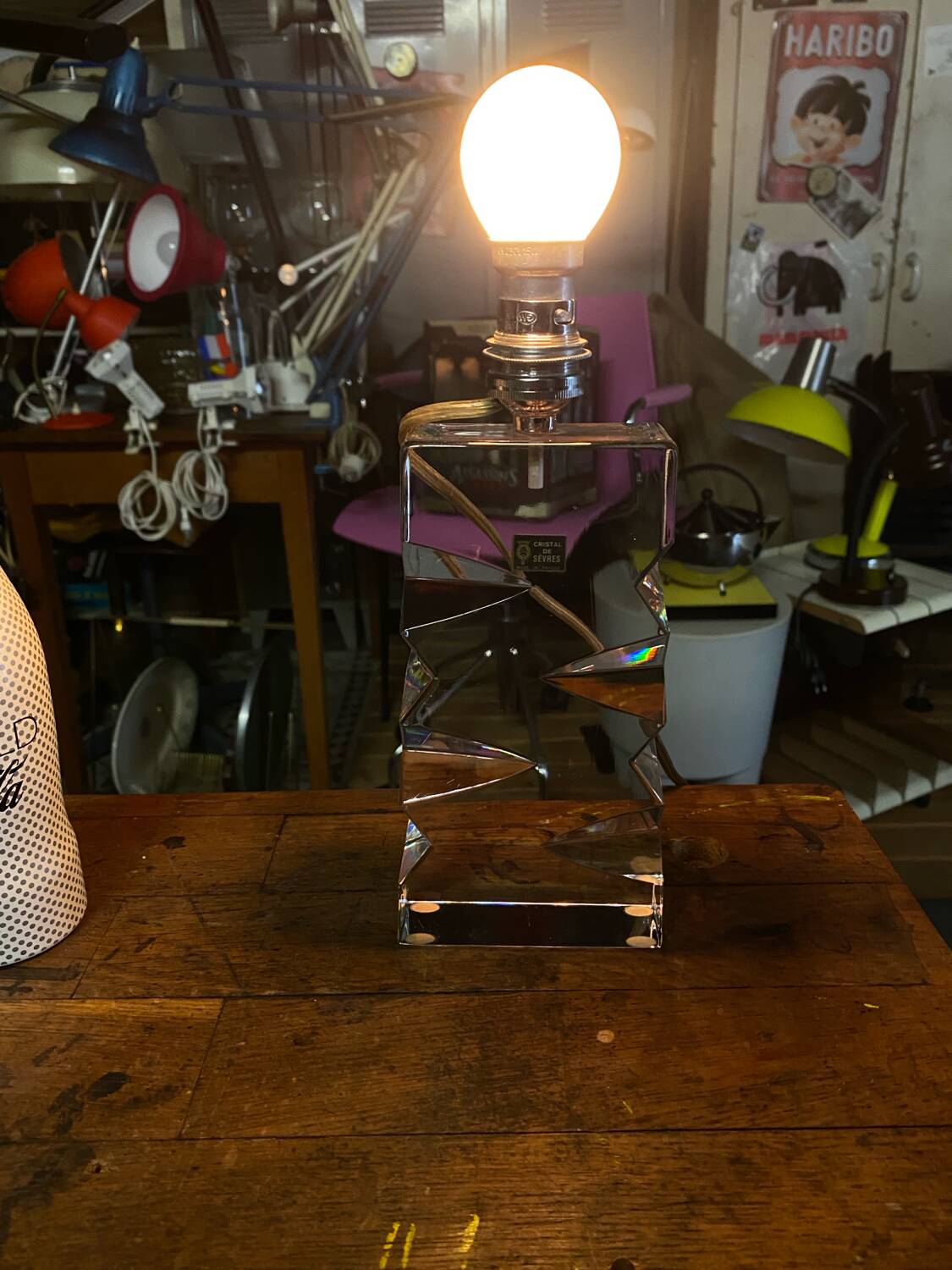 Vintage Sèvres crystal lamp base, Bauhaus/Art Deco design