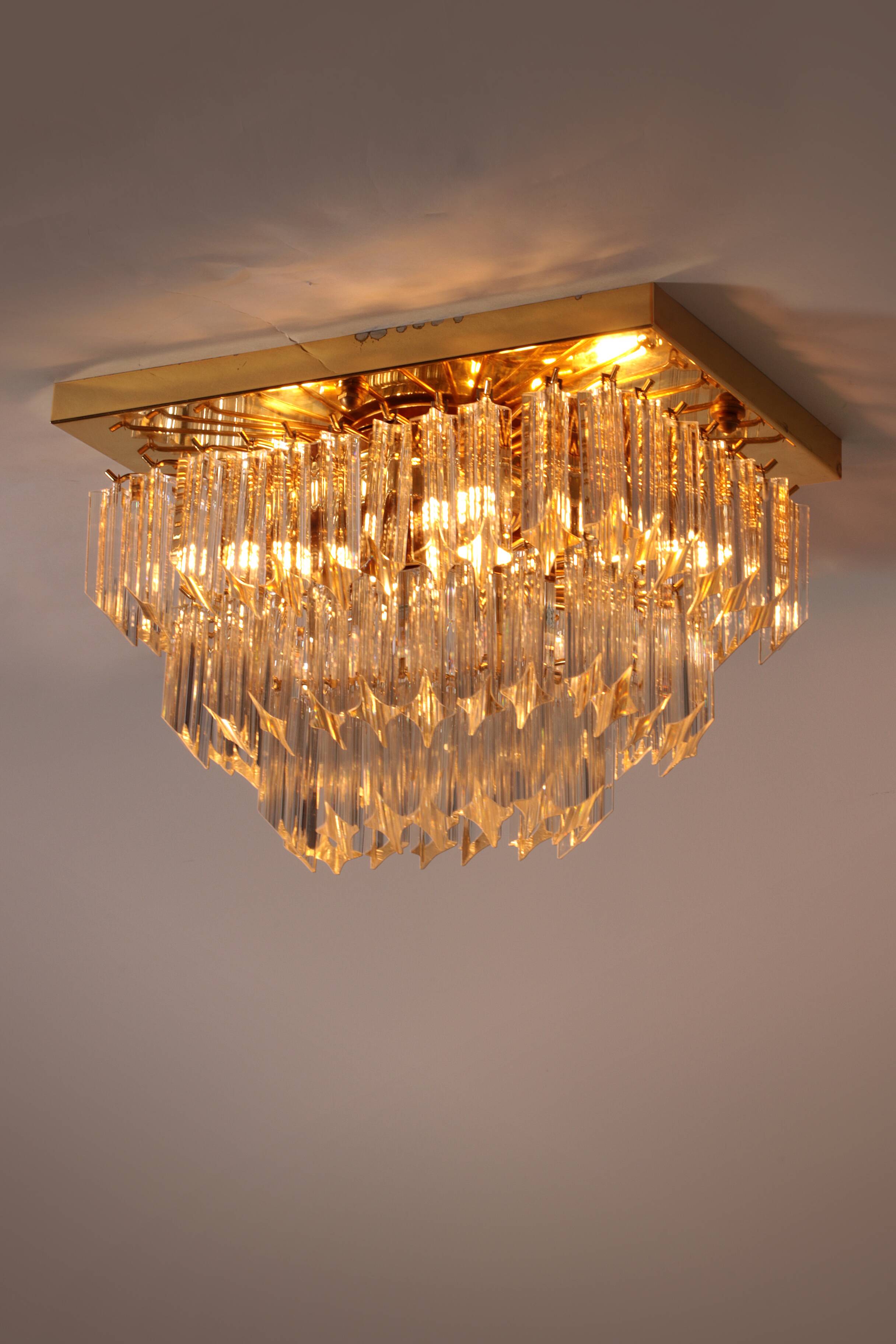 Novaresi Gold Plated Ceiling Lamp CH Serie 1970 Italy