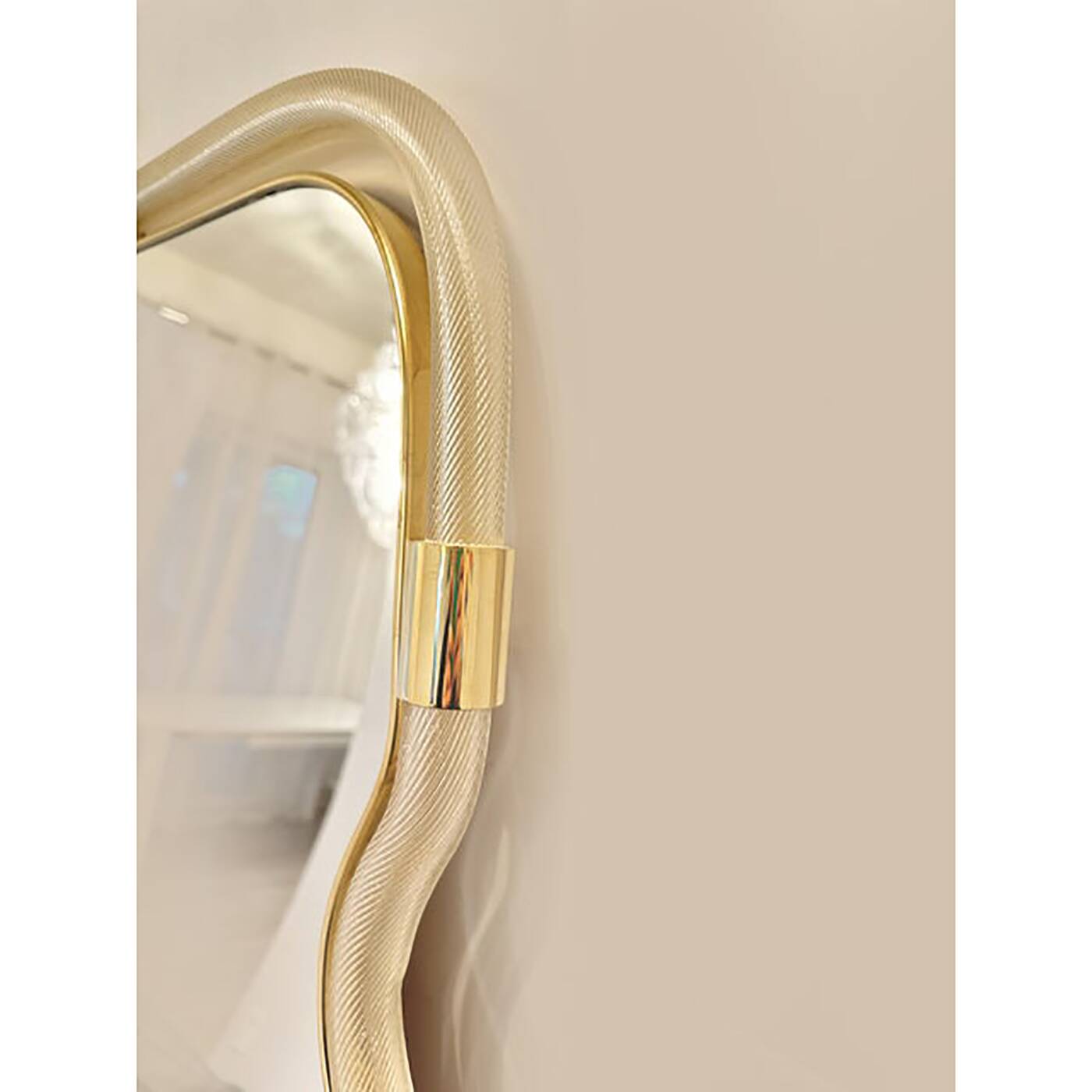 Wave Mirror in Gold "Torchon" Torciglione Glass Design
