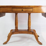 Table Empire antique avec rabats et marqueterie en bois de bouleau des années 1840