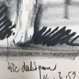Charcoal drawing by Loïc DUBIGEON 1934-2001. Nude in the studio