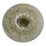 Grande Coupe a fruits en verre et verre dépoli, jaune, motif floral