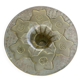 Grande Coupe a fruits en verre et verre dépoli, jaune, motif floral