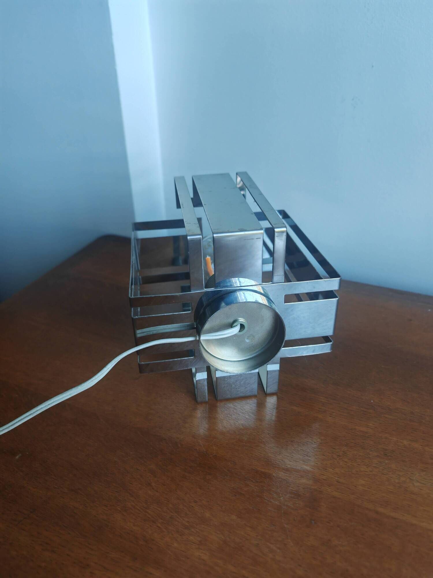 Vintage 70s chrome cube lamp – Brutalist / Space Age style + Bulb