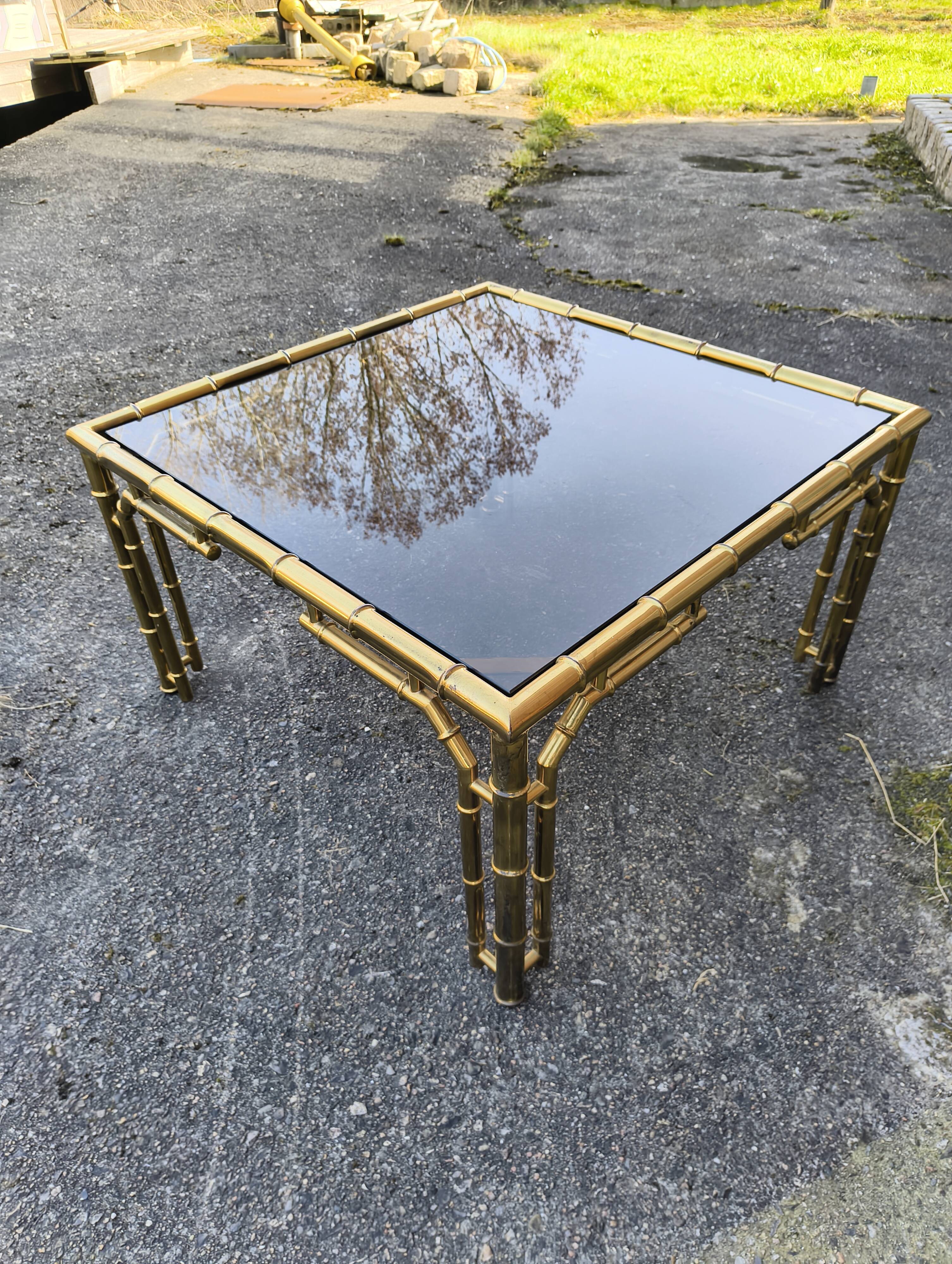 italian brass coffeetable with smoking glass in bamboo style