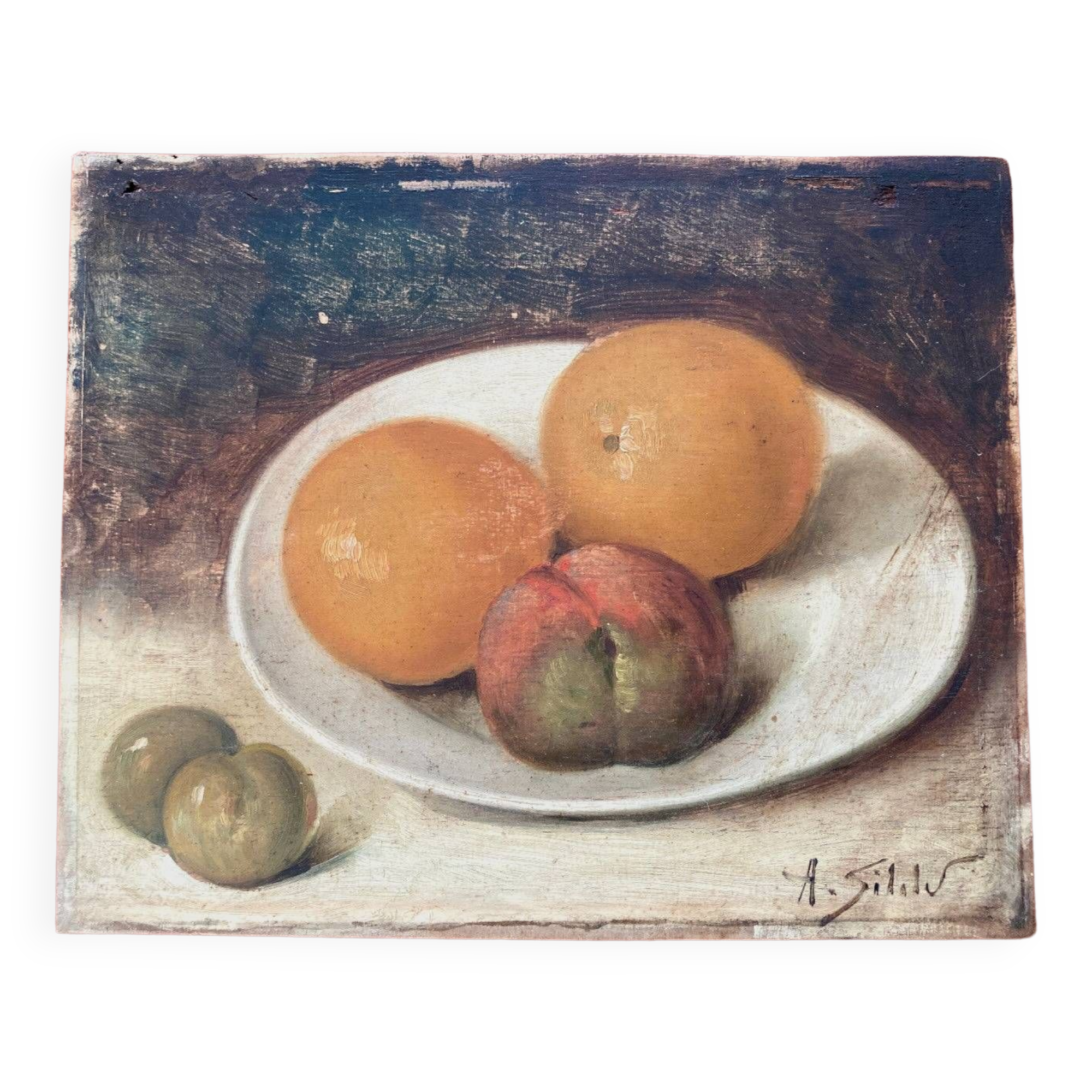 Old painting: fruit plate