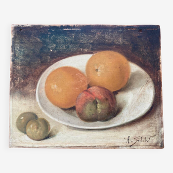 Old painting: fruit plate