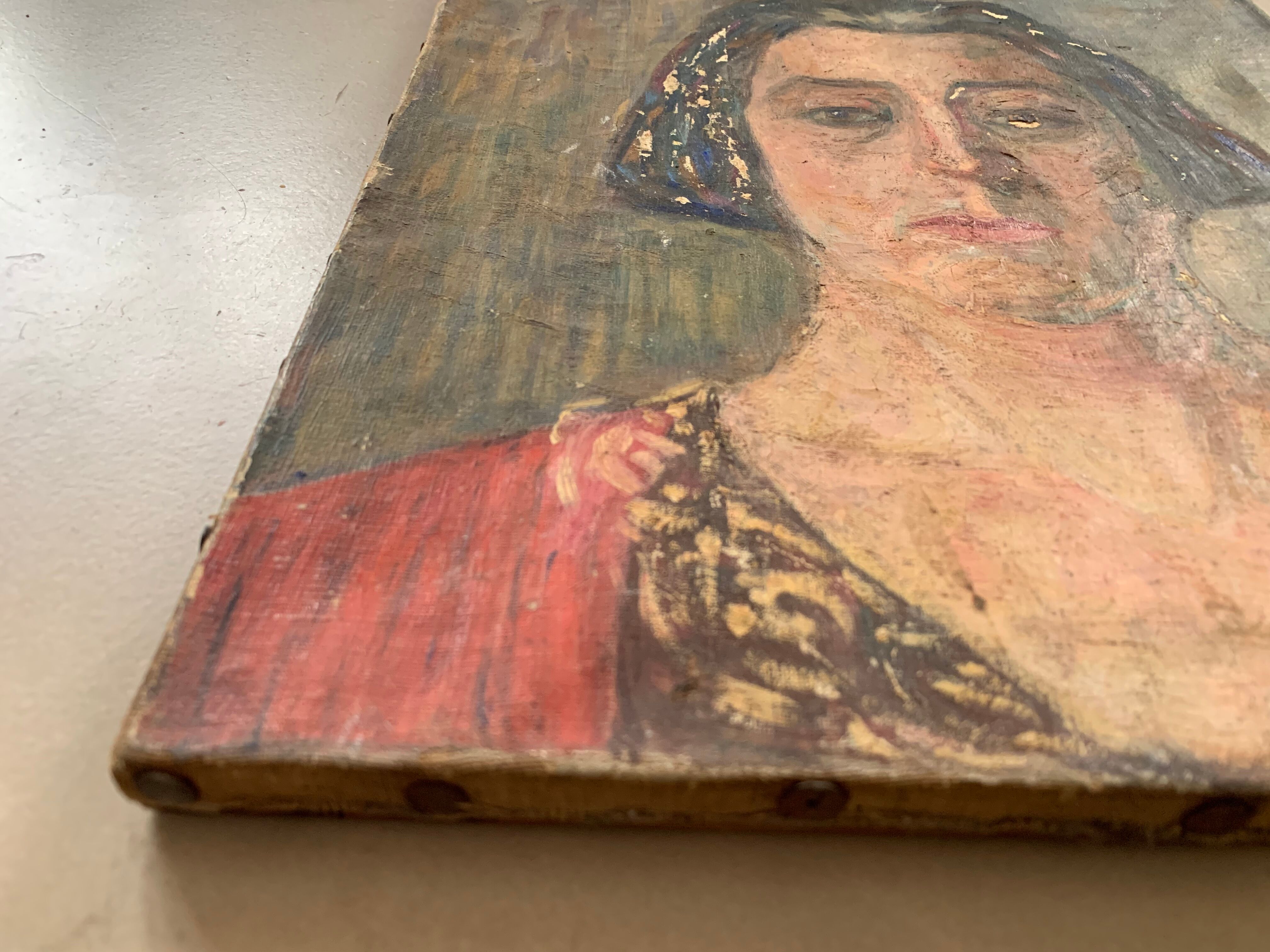 Portrait de femme ancien, huile sur toile