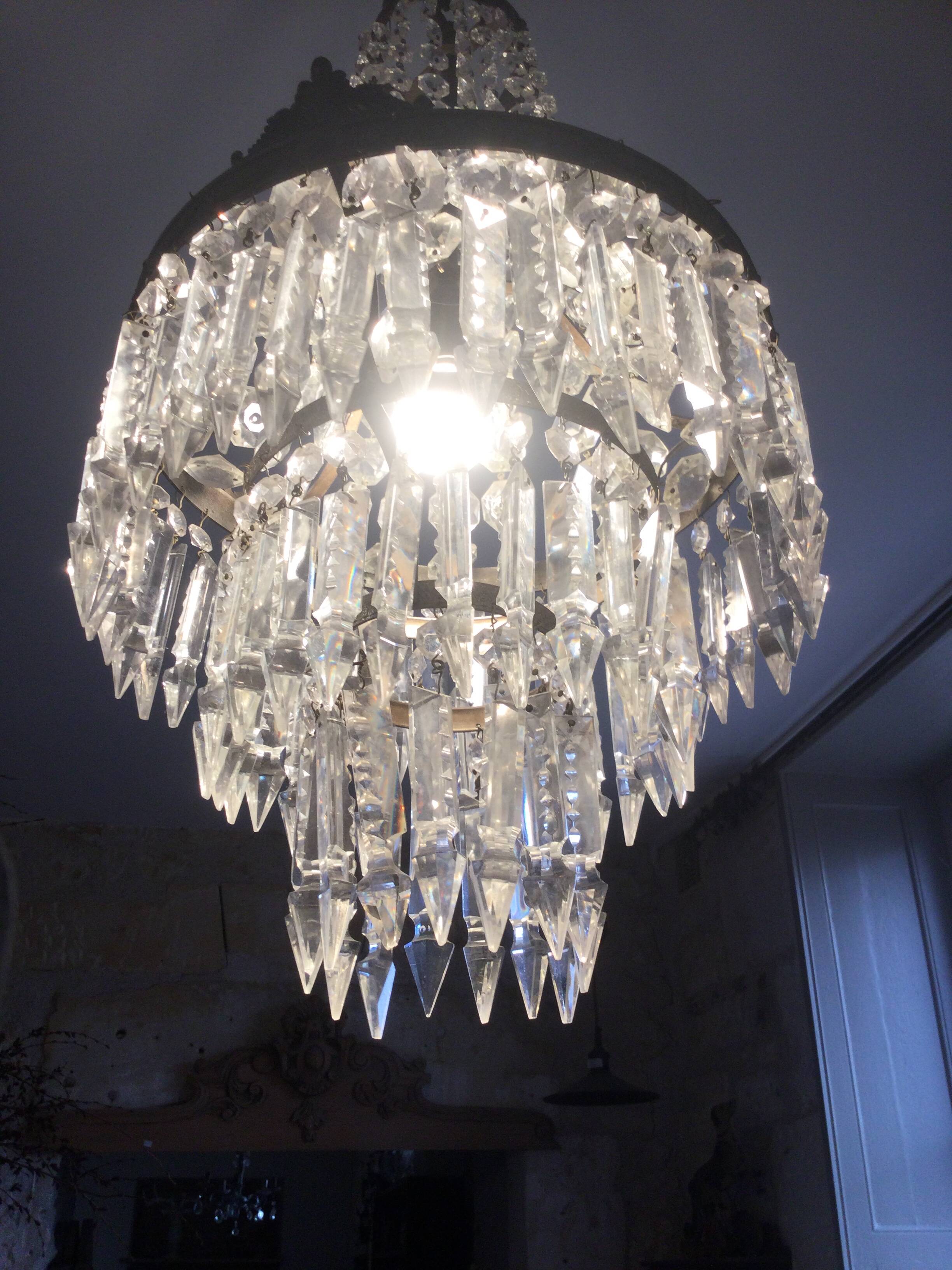 Lustre montgolfière ancien à pampilles
