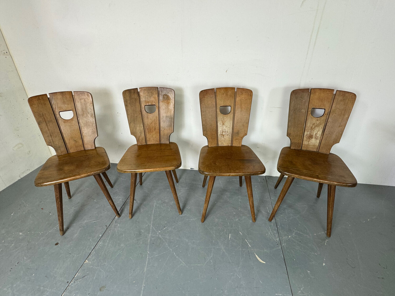 Chaises de salle à manger en chêne brutalisme vintage, années 1960, ensemble de 4.