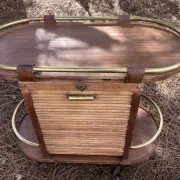 Vintage wooden and brass rolling dessert trolley – 1950s/60s
