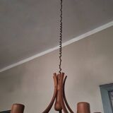 Danish variable height teak chandelier with 5 arms by Domus, 1970s