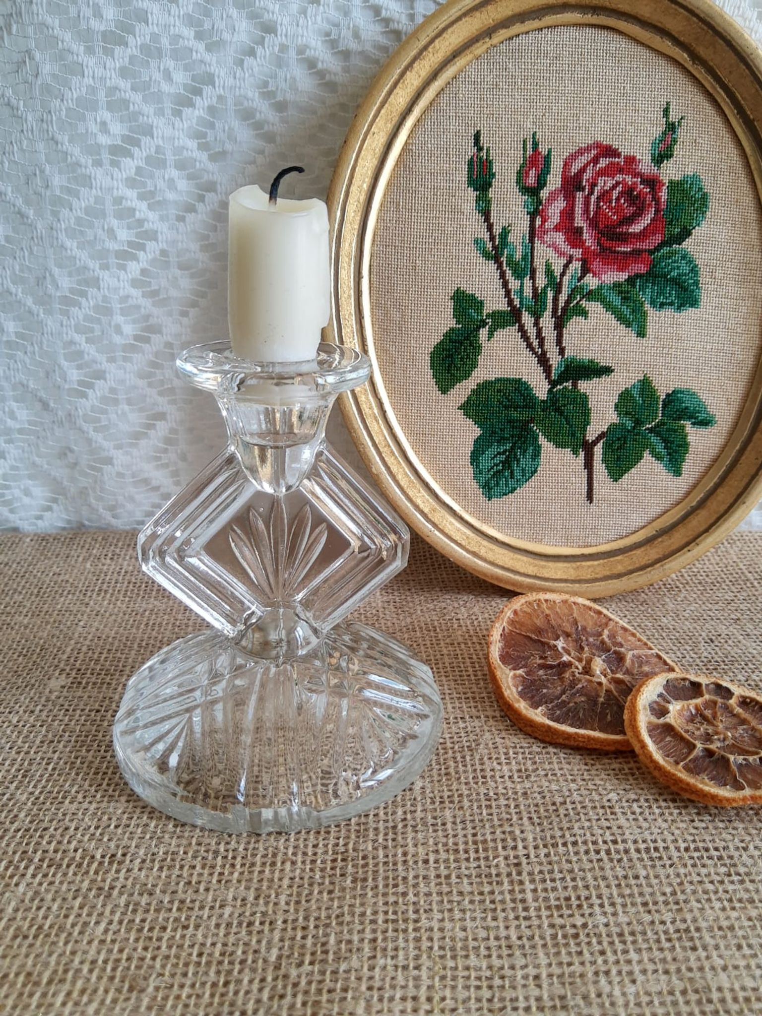 Bougeoir en verre ciselé art déco