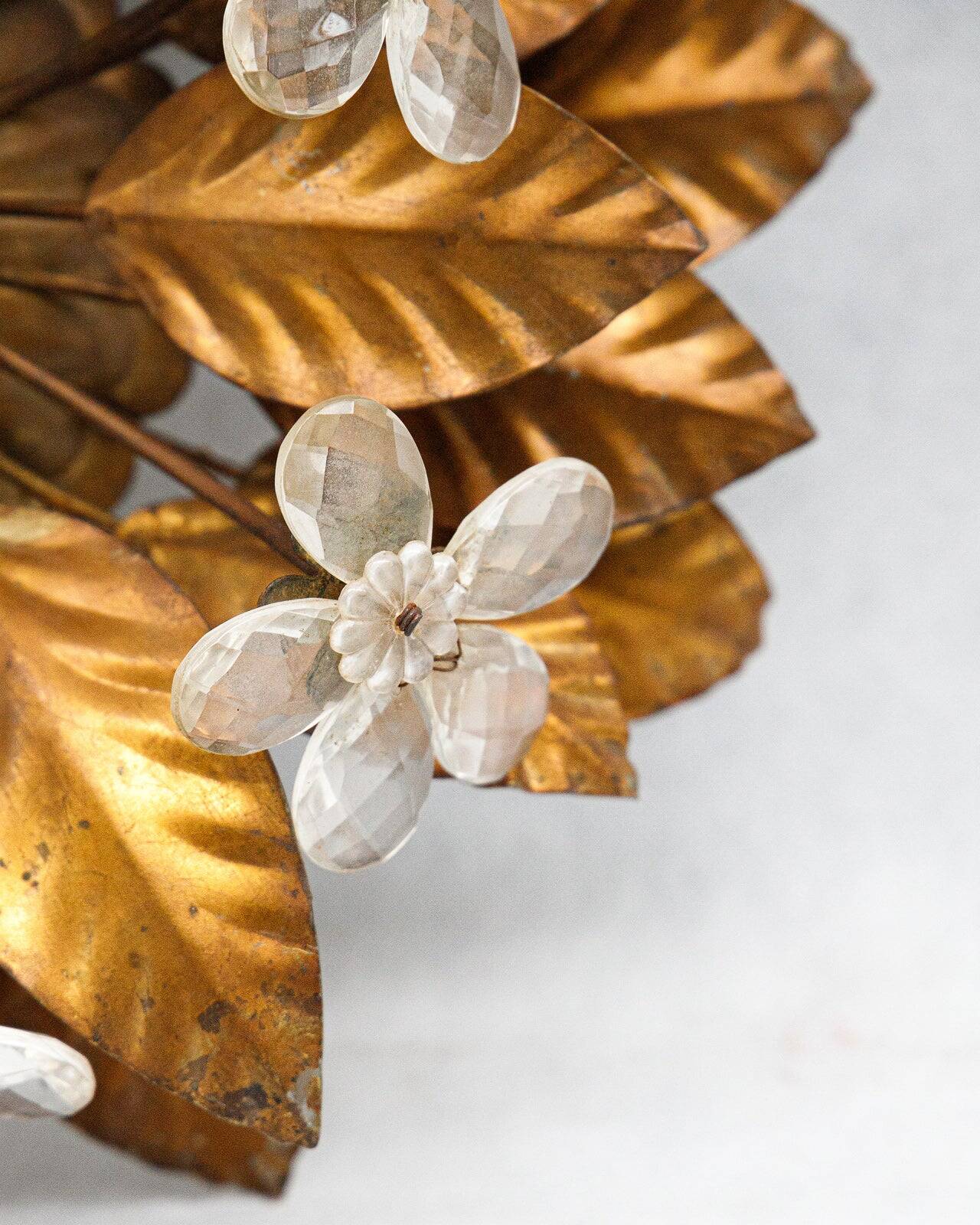 Vintage gilt metal flower-shaped wall or ceiling lamp